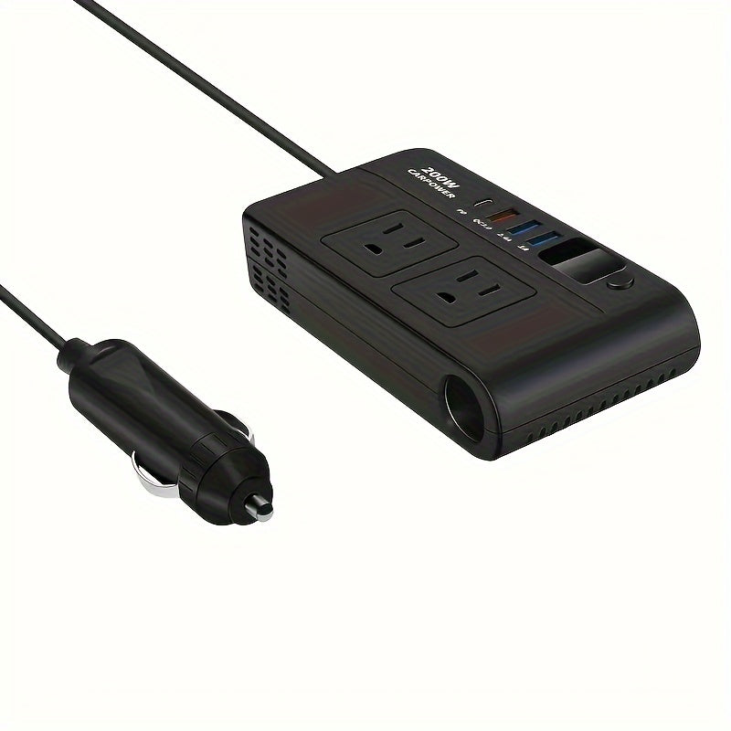 1pc 200W Car Inverter DC 12V to 110V AC Power Inverters for Vehicles with PD 20W USB-C, Dual USB Ports And QC3.0 Fast Charging Ports Car Charger Adapter And with Cigarette Lighter Hole