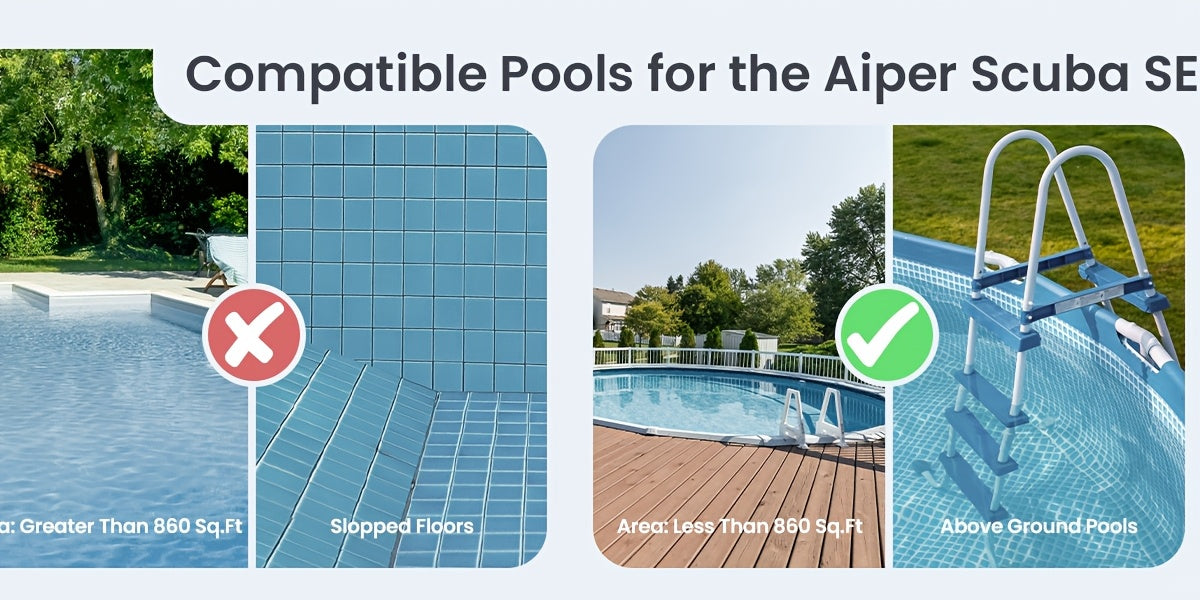 Refurbished AIPER Pool Cleaner Robot for Above Ground Flat Pools Up to 860 Sq.ft Cordless Pool Cleaner with 90-Min Runtime, Smart Self-Parking, Lightweight, Pool Vacuum Scuba SE