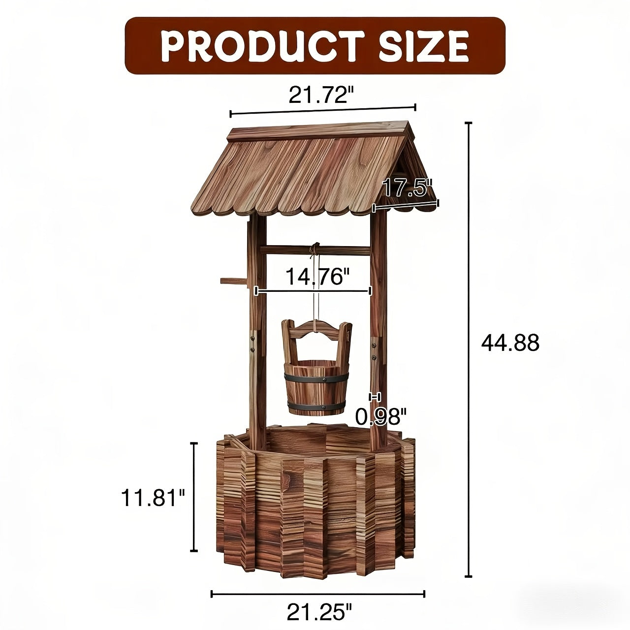 Nordivale Wishing Well Planter Outdoor - Wooden Rustic Garden Decor with Hanging Bucket, Barrel Style Yard Fountain & Water Feature for Patio, Lawn & Outside (Reinforced Base)