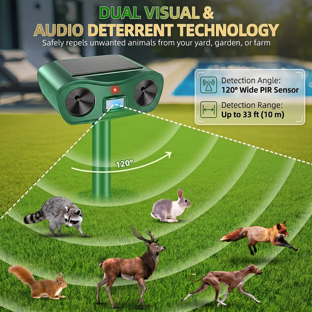 1Pack Solar Soundwave Technology Animal Repellent, Outdoor Cat Repellent Deer Repellent Dog Deterrent with Motion Sensor, for Garden Farm