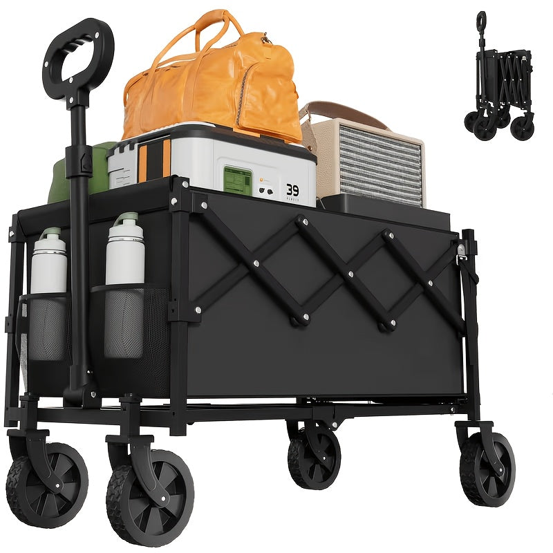 Heavy Duty All Terrain Folding Cart - Stainless Steel Frame And 600D Oxford Cloth, Foldable Multifunctional Truck Suitable for Camping, Gardening, Beach, Shopping - No Assembly Required