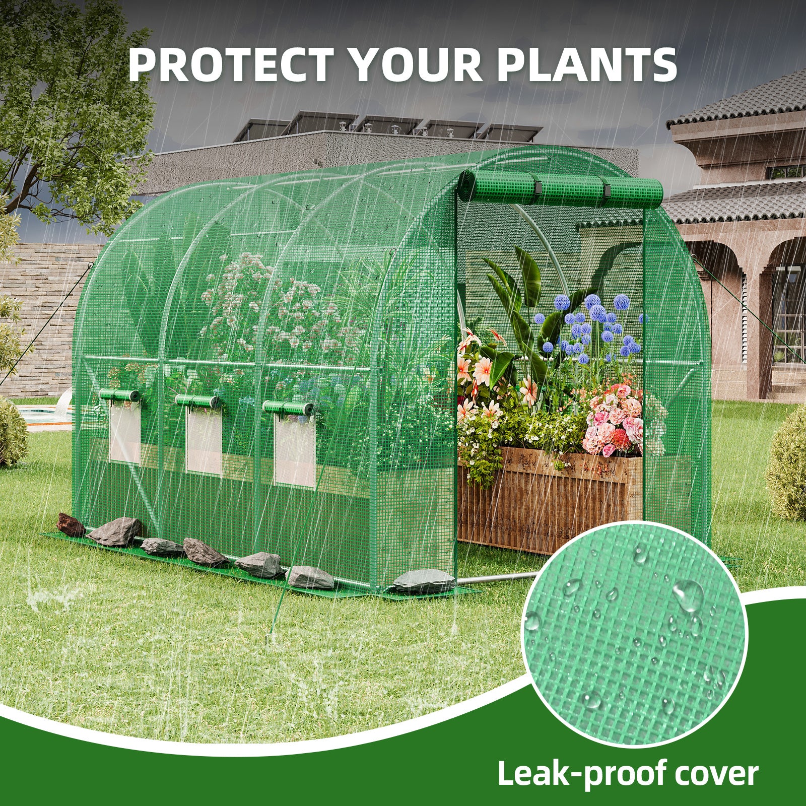 Whonline 1pc Greenhouse for Outdoors, Mini Portable Flower Garden Plant Kit Outside, Heavy Duty 4 Tiers Steel Frame and Durable Cover, For Halloween and Christmas