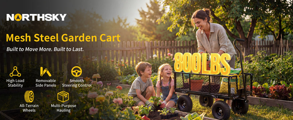 NorthSky Heavy Duty Garden Cart - 800lbs Load Capacity with 180° Rotating Handle, 10" All-Terrain Tires, Removable Sides for Easy Hauling, Off-Road Garden Wagon for Yard Work, Outdoor Utility Cart