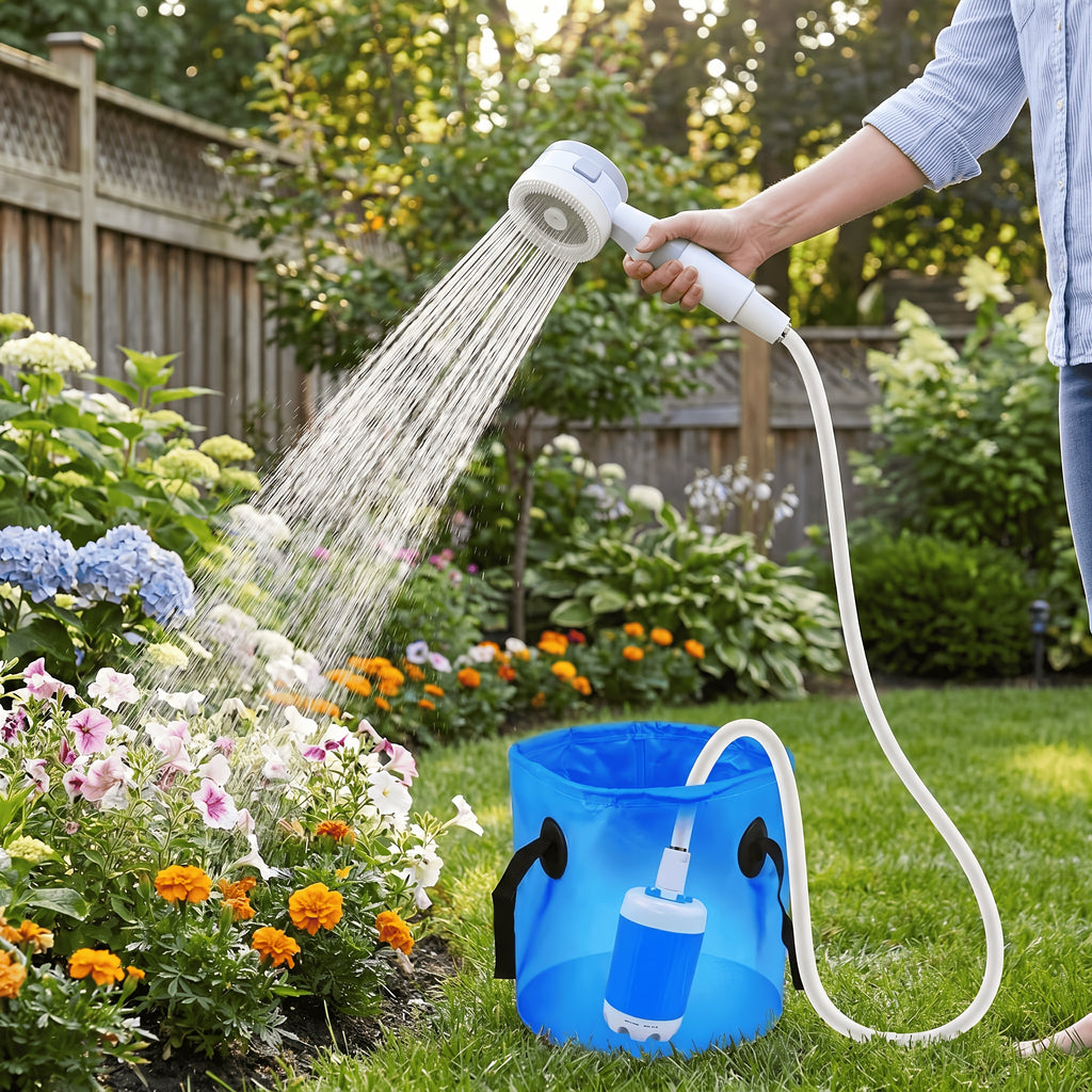 Portable Shower Pump And Outdoor Camping Shower (5000Mah); Suitable for Washing Cars And Motorcycles, Showering While Hiking Or Camping, Beach Trips, Gardening And Crop Irrigation, Bathing Pets, Cleaning The Yard, And Outdoor Fishing