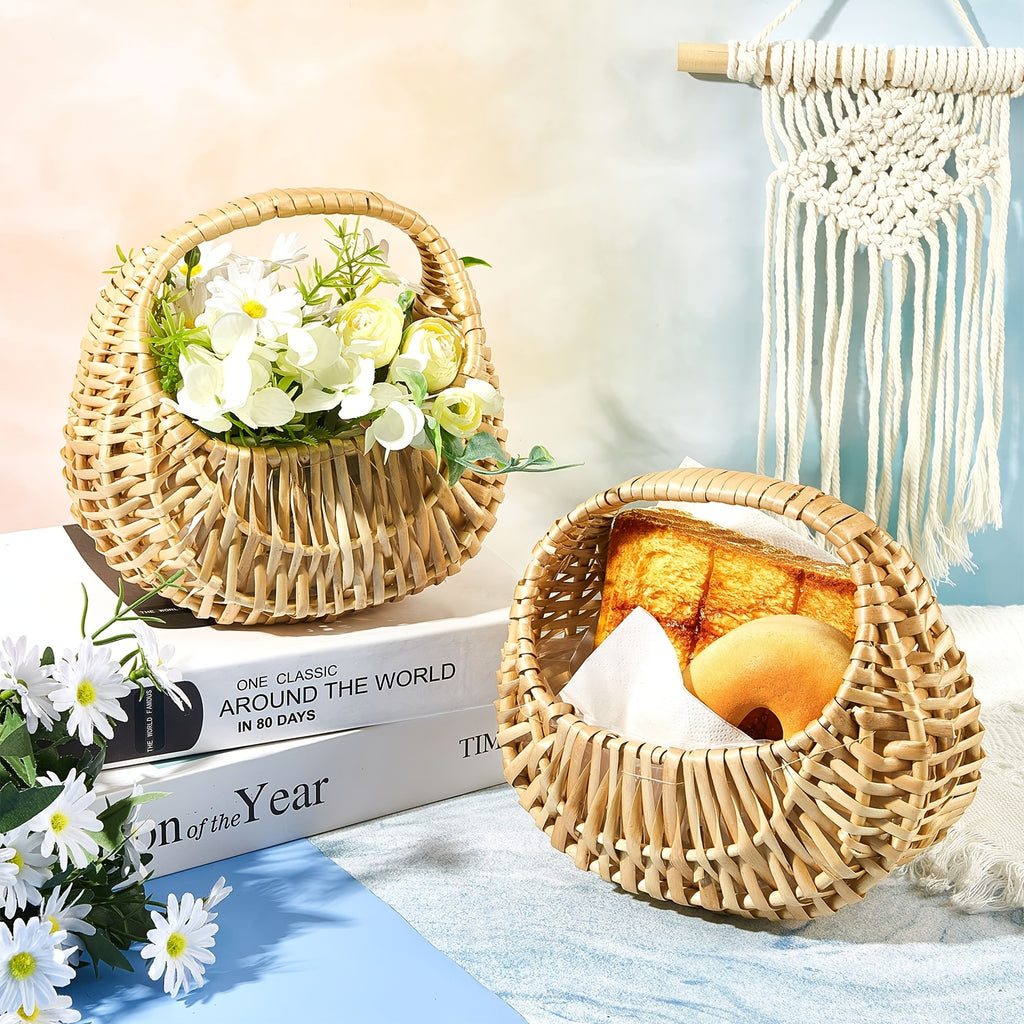 6pcs -Capable Half-Moon Wicker Baskets Suitable for Wedding Flower & Picnic Storage, Sturdy Woven Wicker with -Treated, Wide-Diameter Suitable for Garden,, /Outdoor Use - Wicker Basket Non-Food Direct Contact