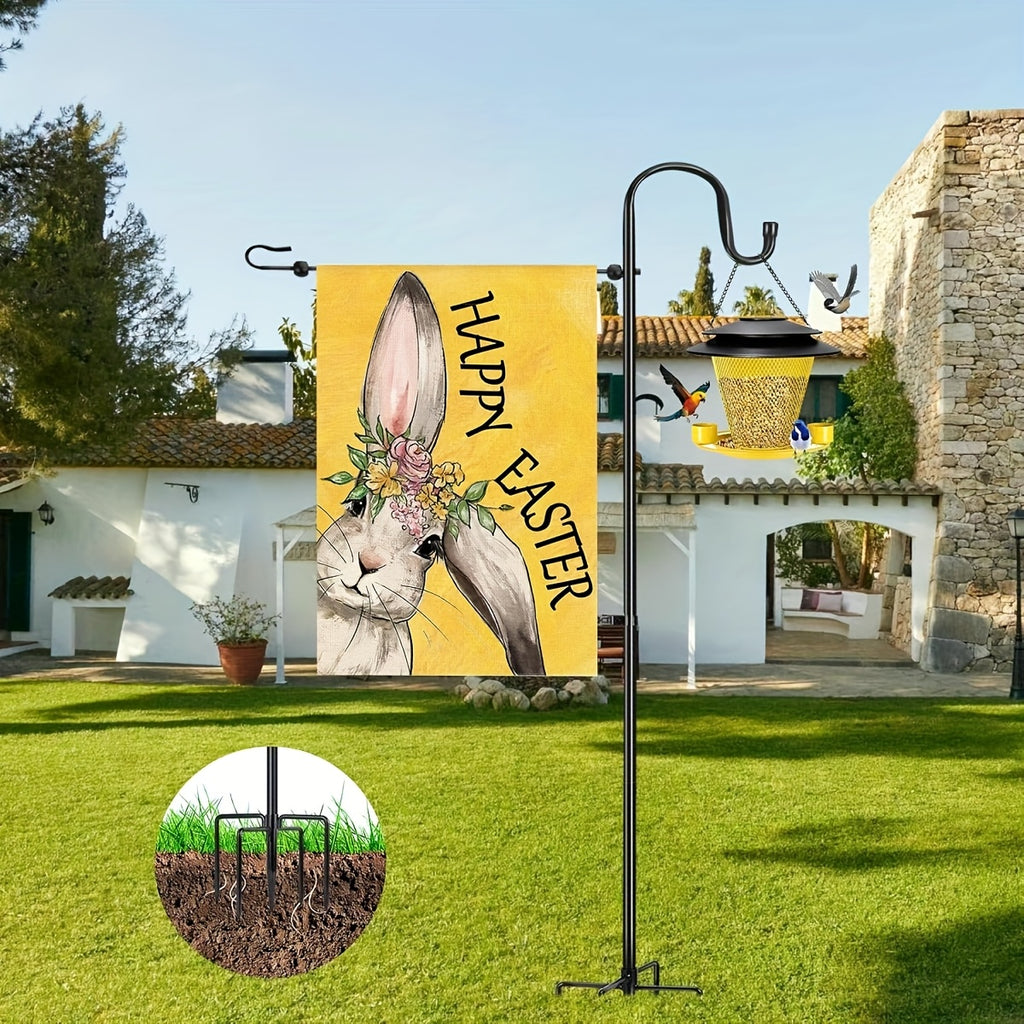 Garden Flag Holder Stand And Shepherds Hooks, 48 Inch Height with 1/2 Thick Metal Pole-Outdoor Lawn Yard Stake for Small, Garden Flag Stand for Outside, Garden Flag Pole Clips, Garden Flag Pole, Garden Decoration, Outdoor Decor, Sturdy Design