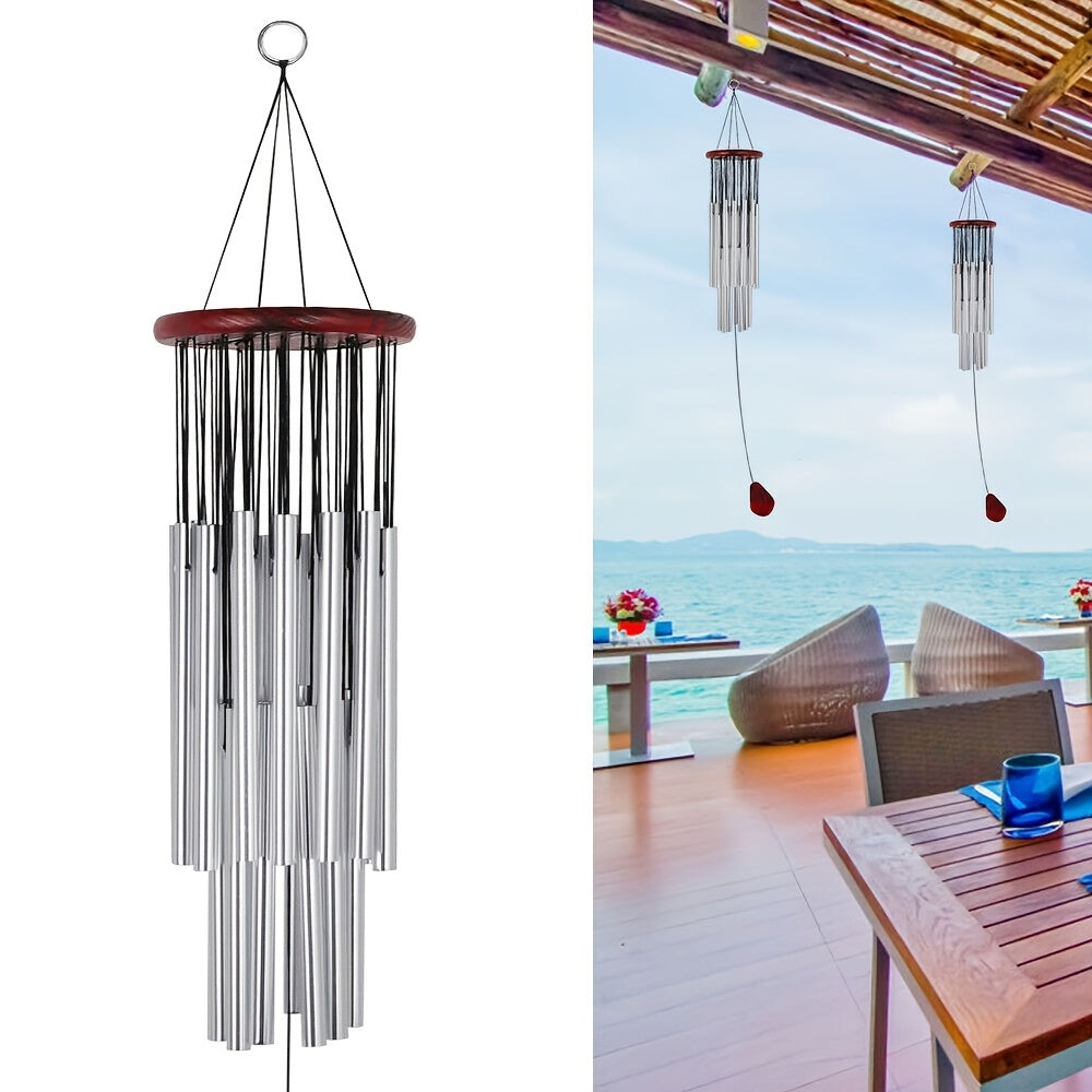 Elegant 27-Tube Metal Wind Chime with Wooden Top, Chapel Bells Design - No Electricity Needed, Perfect for Outdoor Garden & Home Decor, Wind Chimes for Outside