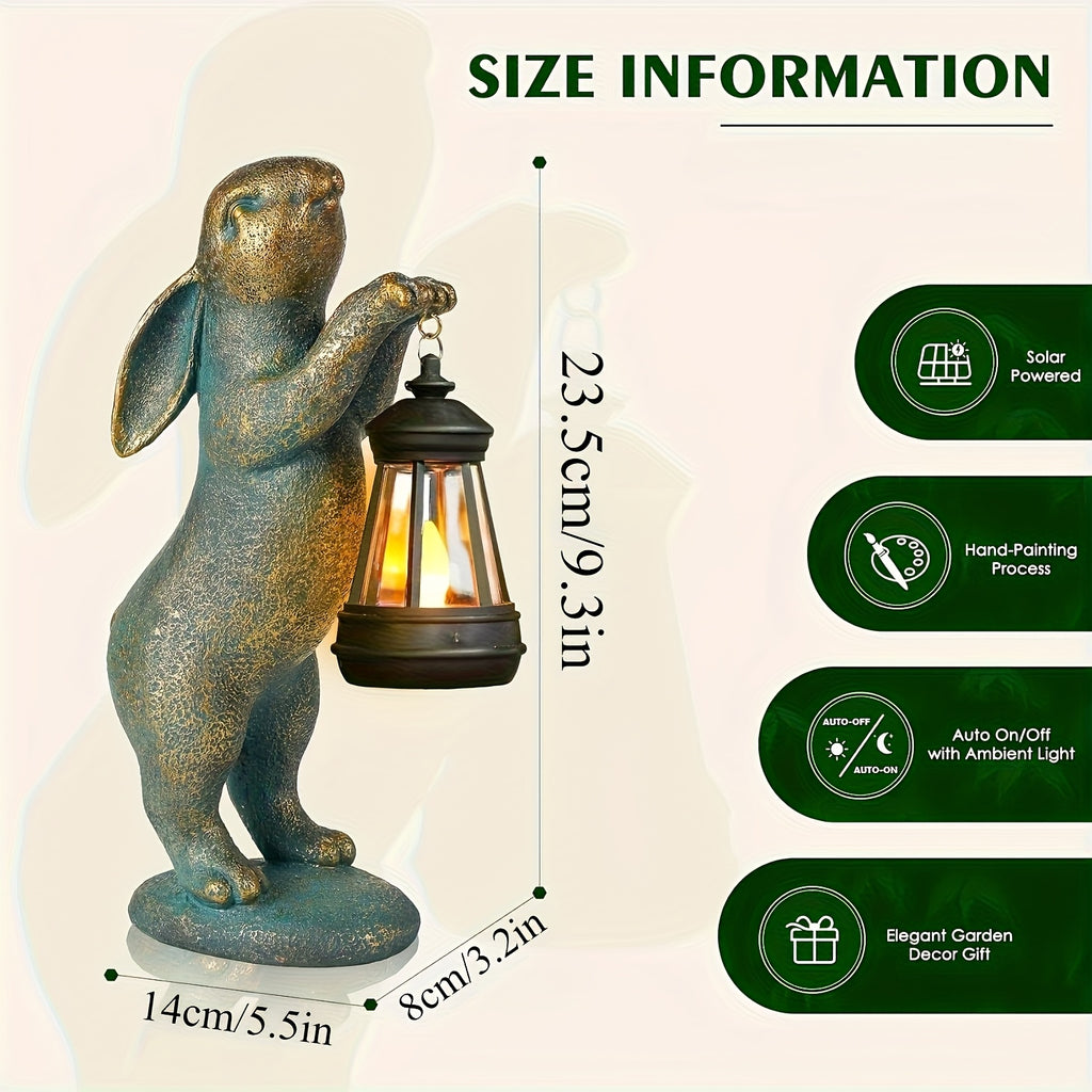 1pc Solar Lantern Rabbit Garden Statue, Outdoor Rabbit Statue, Courtyard Lawn Decoration, Birthday Gift, Easter Home Furnishings,  Level IP44