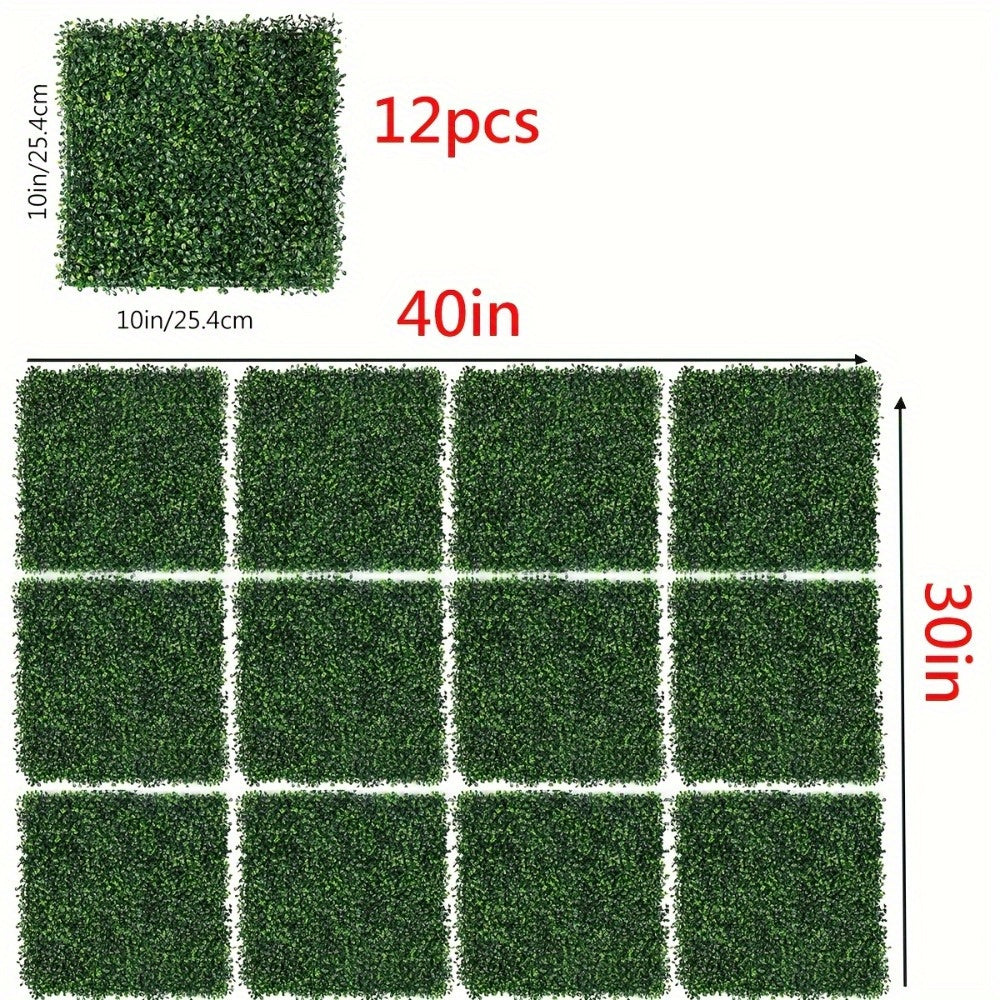 Set of 12 Artificial Boxwood Panels Measuring 40 by 30 Inches, Perfect for Creating a Green Wall Backdrop. These Uv-Stable Grass Wall Panels Are Suitable for Both Indoor And Outdoor Decoration, Ideal for Garden Fencing