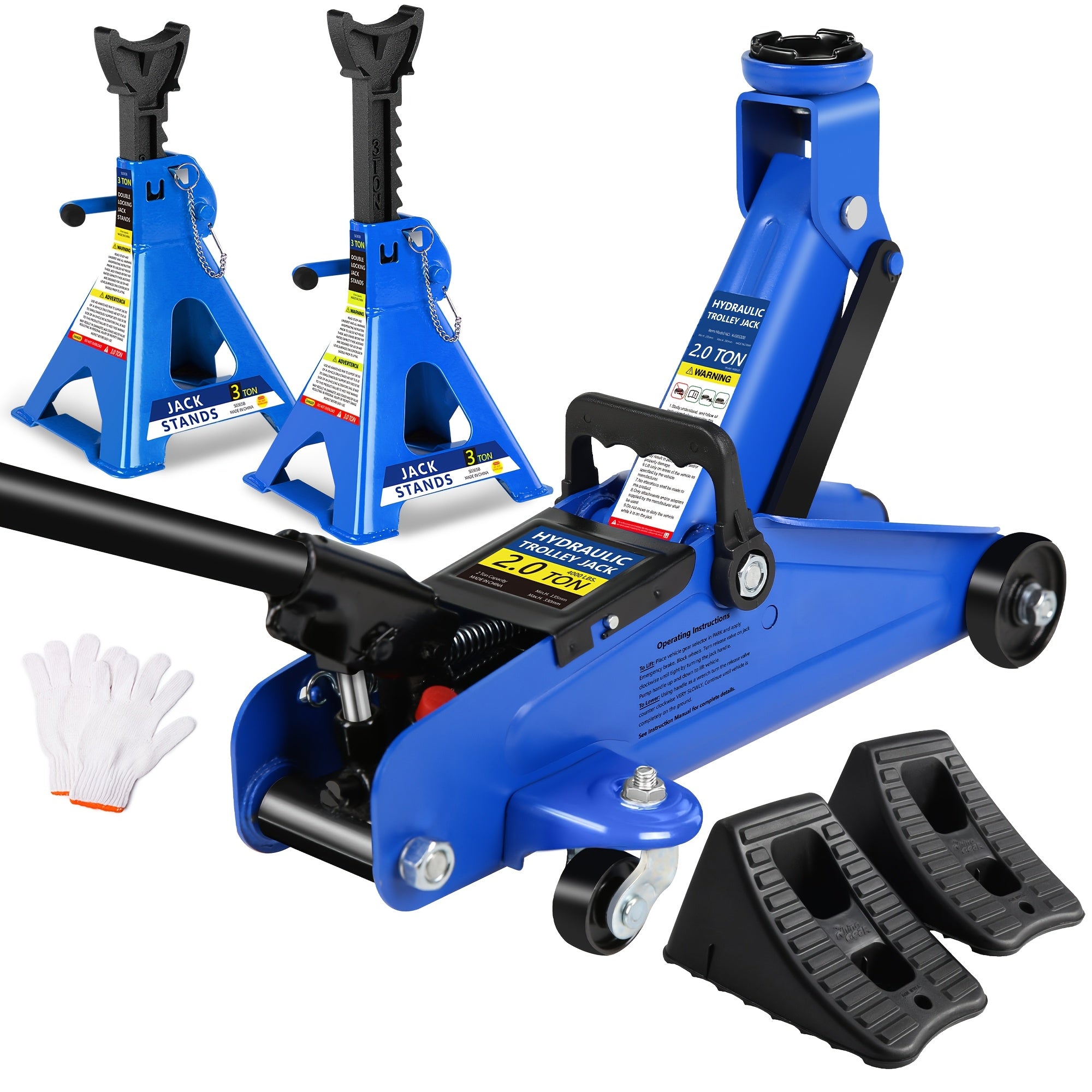3.5T 2.5T 2T Optional Steel Floor Jack Quick Rise Piston Pump Low Profile, Hydraulic Trolley Car Jack with 2 Ratchet 3 Ton Jack Stands, Truck Jack Combo, Service Jack, Farm Jack Tire Repair