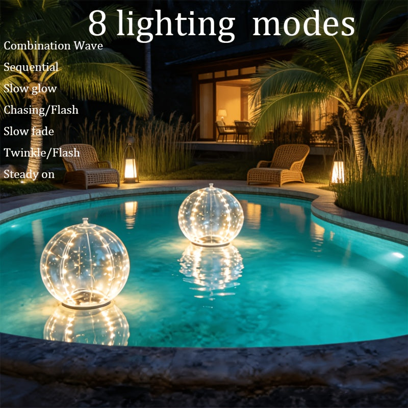 Solar Pool Light That Floats, IP68 Inflatable Light Up Pool Balls, 8 Lighting Modes Float Or Hang Solar Floating Lights for Pool, Wedding, Party Decor Night Swimming Backyard Decor Garden Ambiance Beach Party Summer
