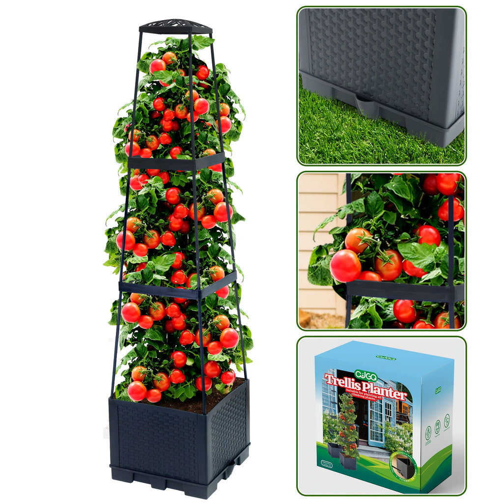 Garden Indoor And Outdoor Two Pack 44.8" Tomato Planting Box with Grid Self-Watering Tomato Cage with Trapezoidal Grid for Climbing Plants