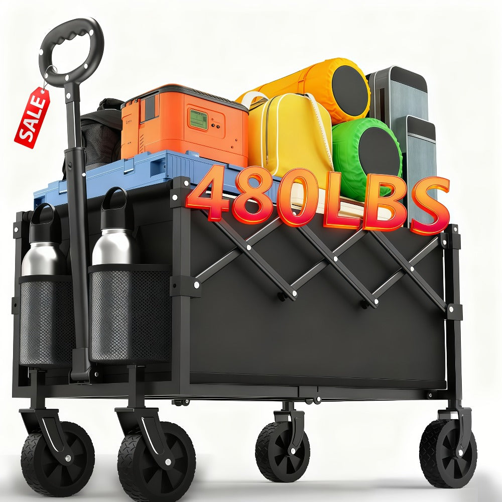 Upgraded Heavy Duty 480 660 LBS Capacity Folding Garden Wagon All Aluminum Frame Durable Fabric Multi-Functional Utility Cart for Shopping Camping Gardening Beach Outdoor Picnic Cargo Transport Party