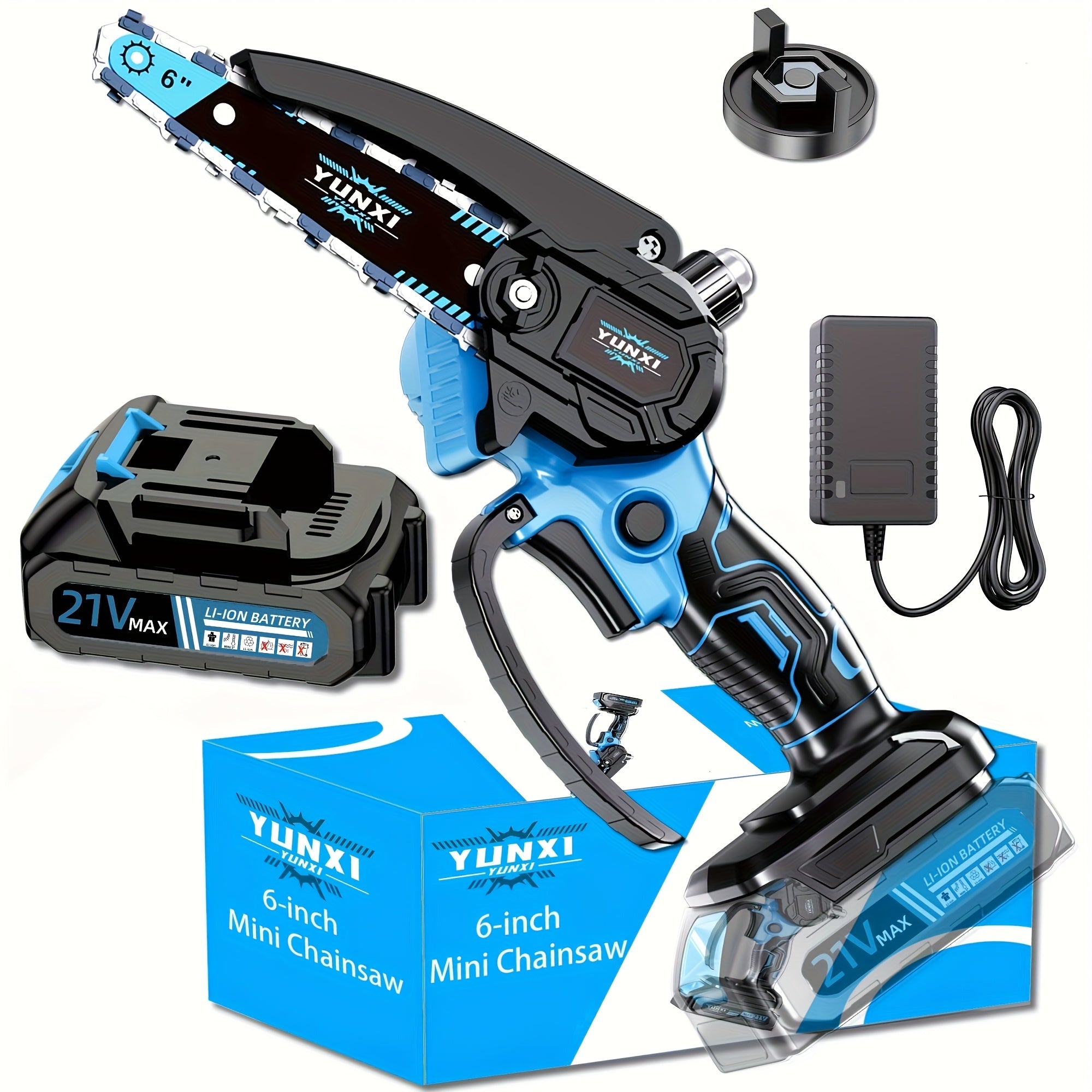 Compact 6-Inch Mini Chainsaw, Featuring a Handheld Electric Design with a Lithium Battery And Charger, 21V Professional Garden Saw, Complete with Safety Gear - Ideal for Logging, Gardening, And Yard Work