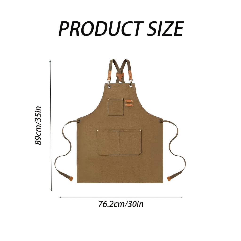 Men And Women's Cross-back Apron, Made Of Canvas with Material, Suitable for Outdoor Barbecues, Outdoor Work, Art Painting And Gardening. It Has 3 Tool Pockets And Adjustable Fastening.