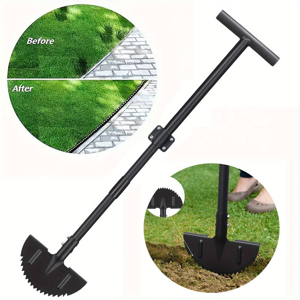 Lawn Edger Tool, Adjustable 34-42 Inch Half Moon Manual Garden Edger Lawn Tool, Heavy Duty Saw Tooth, T-Grip, Long Handle for Driveway, Sidewalk, Flower Bed, Landscaping Grass Step Edging Tool
