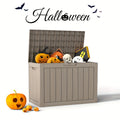 46Gallon Deck Box WOOD GRAIN Outdoor Storage Box, Weatherproof And UV Resistant, Resin Package Delivery And Storage Box With Lockable Lid For Patio Furniture Cushions, Pool Accessories, Perfect Gift For Halloween, Christmas, Thanksgiving, Box