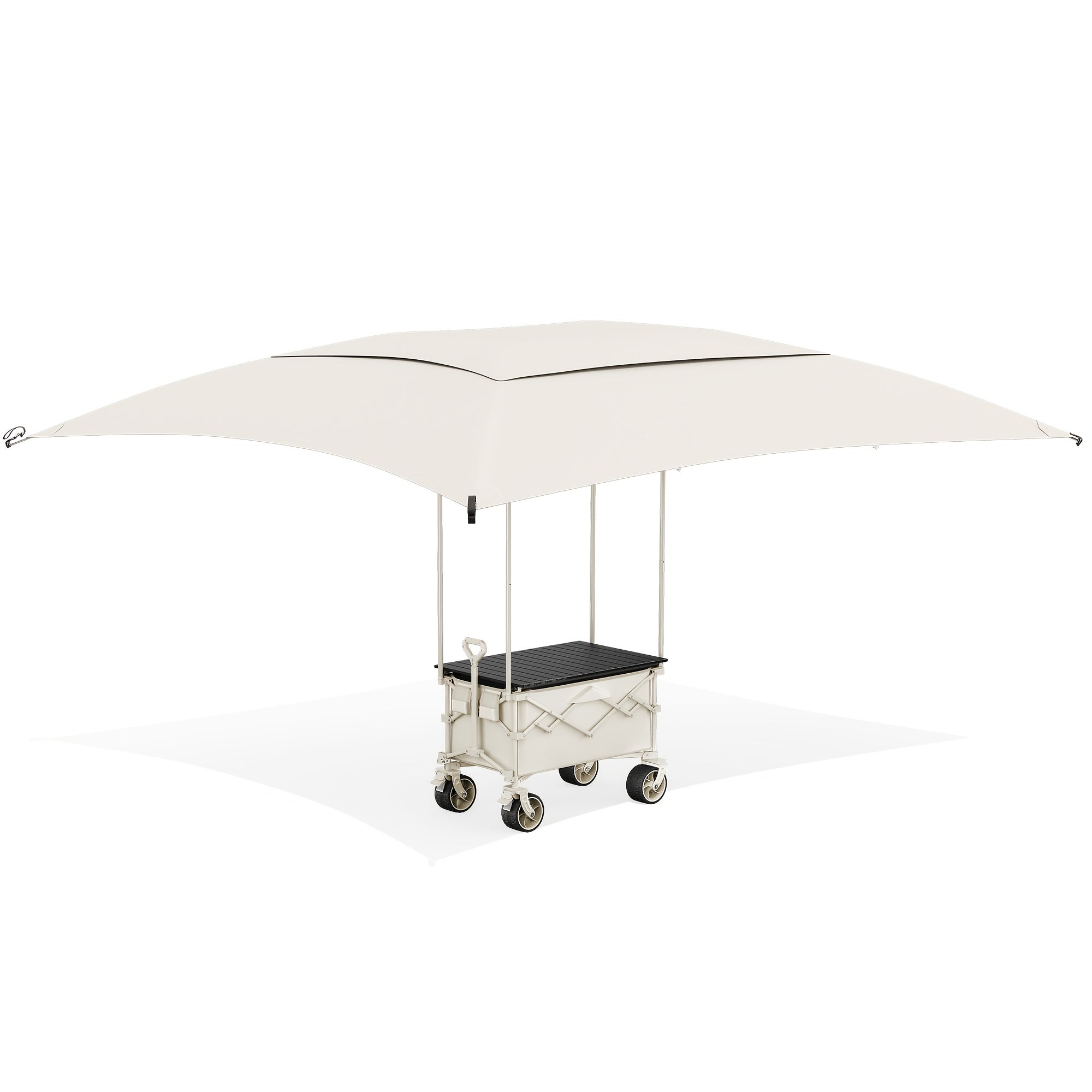 Collapsible Wagon Cart with Canopy And Bamboo Tabletop - Portable Utility Garden Cart for Camping And Outdoor Activities,  Tailgating Supplies, Foldable Design, Compact Storage, Easy Assembly, Sturdy Frame, Event Organizers