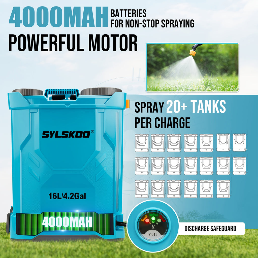 4 Gallon Battery Powered Backpack Sprayer, 0-120 PSI Adjustable Pressure Sprayer With 4000MAH Lithium Battery 12V Powerful Motor, 5 Nozzles With Telescopic Wand, Garden Weed Yard Lawn Sprayer