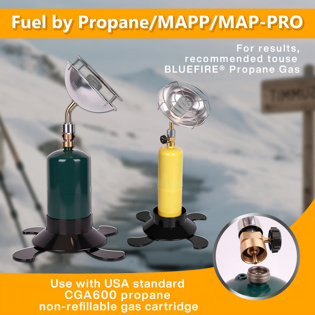 Compact Propane Heater Designed for Outdoor Camping, Offering 6200BTU Power with a Control Valve. This Patio Heater Is Compatible with a 1Lb Propane Gas Tank, Making It Ideal for Tents, Garages, And Fishing Trips