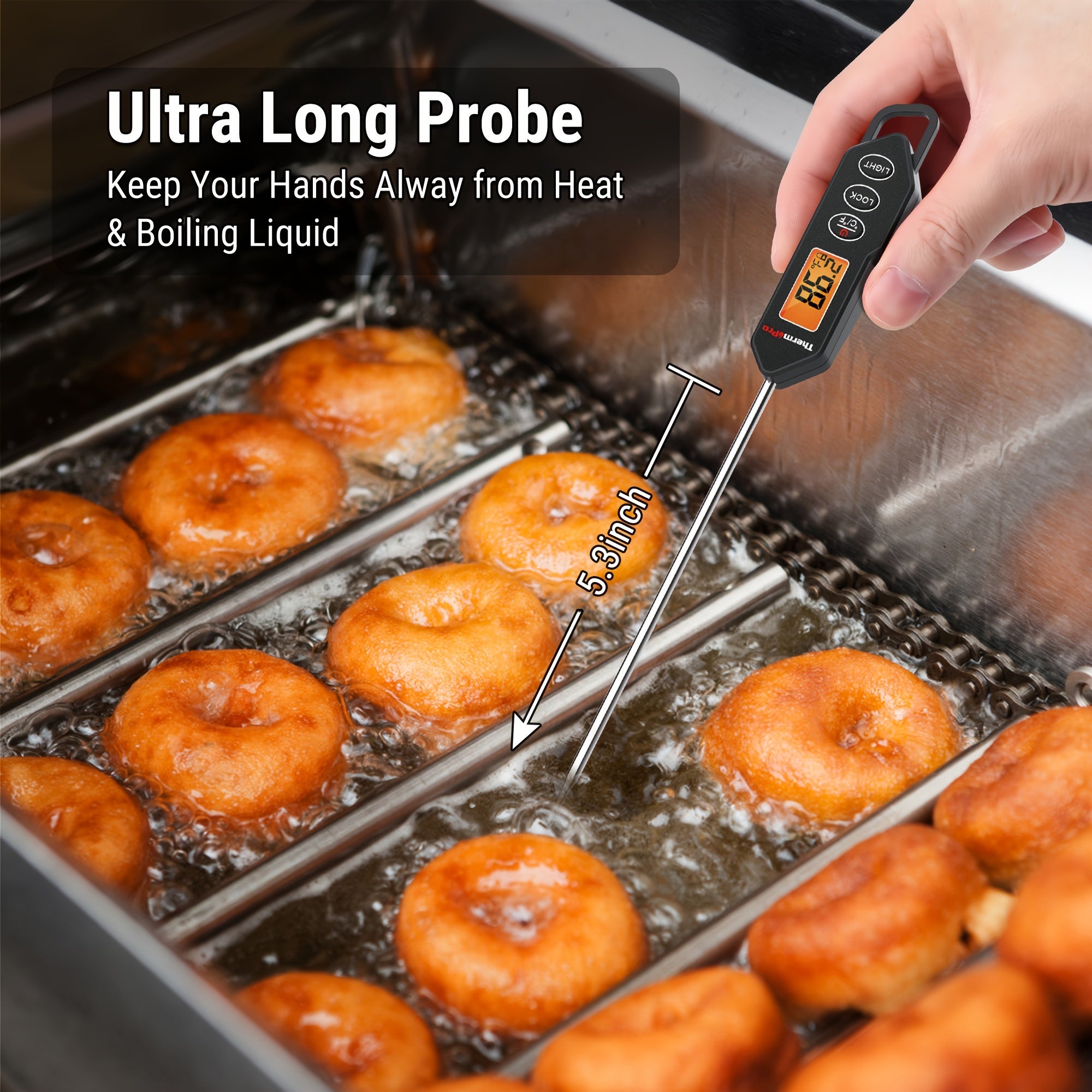 ThermoPro TP01H Digital Meat Thermometer For Cooking Candle Liquid Deep Frying Oil Candy, Kitchen Food Instant Read Thermometer With Super Long Probe, Backlit, Lock Function