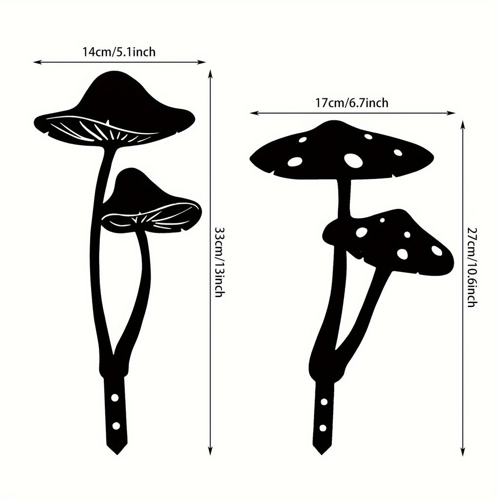 2pcs Metal Mushroom Garden Stakes, Metal Mushroom Silhouette Statue Decorations, Outdoor Decorative Garden Statue Stake, Garden Decor, Yard Decor, Lawn Decor