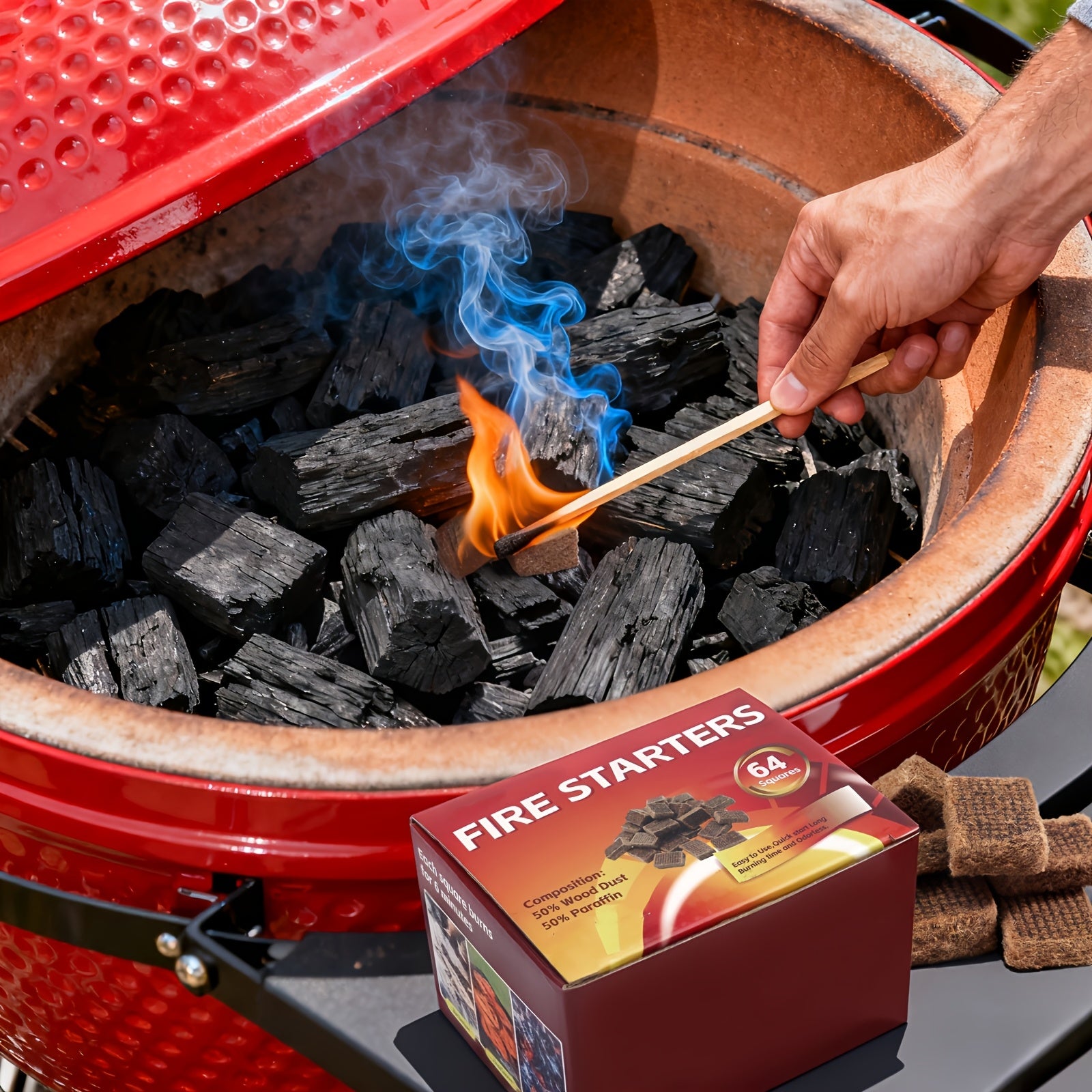 64-Pack Fire Starter Squares - Odorless, Fire Starters for Fireplace, Grill, Camping & Wood Stove - Safe, Long-Lasting Ignition for Any Outdoor Fire