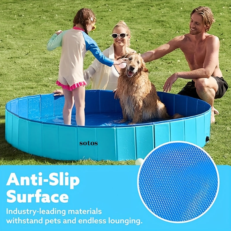 SOTOS Foldable Dog And Children's Swimming Pool - Portable Hard Plastic Pet Pool, Anti-slip Foldable Bathtub Suitable for Indoor And Outdoor Backyard Use (blue)