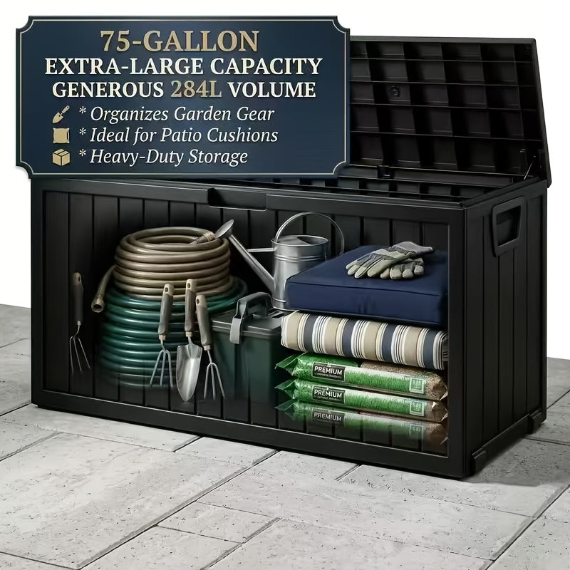75 Gallon Outdoor Storage Box with Lockable Flip-Top Lid & Portable Handle/Wheel System Suitable for Pool Deck Box, Shed Container, Parcel Delivery Unit, Easy Assembly Plastic Cabinet for, Terrace, Holiday Gifts (Grey//), Box,Cabinet,Rack for Outdoor