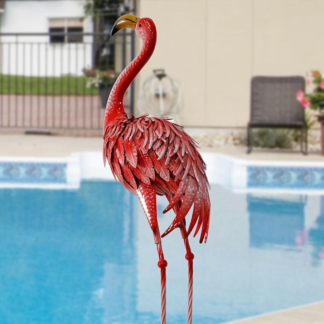 [Outdoor Flamingo Decor] 1pc, 36-Inch Outdoor Metal Flamingo Decor, Rustic Bird Yard Art, Standing Flamingo Statue For Lawn, Backyard, Porch, & Patio, Garden Sculpture, Single Pack