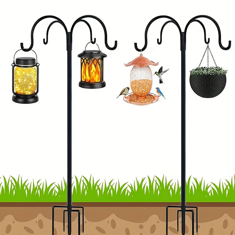 Pro 88"/80.9in Shepherd Hook - Windproof Anti-Tip Base & 4 Heavy-Duty Hooks (for Planters, String Lights, Wedding Arch Decor)