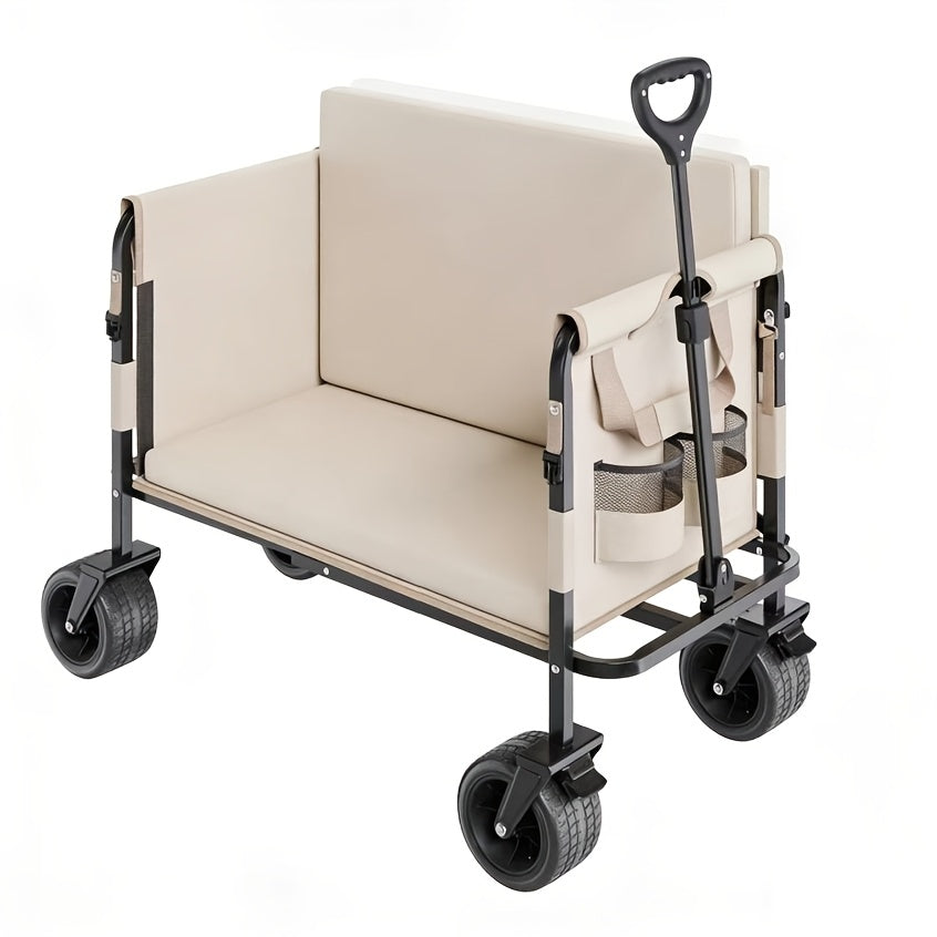 Heavy-Duty 660lb Capacity Foldable Utility Wagon Cart With 60gal Capacity - Convertible To Bench, All-Terrain Wheels & Ergonomic Handle For Camping, Beach, Picnics, Gardening - Durable Metal Frame, Large Foldable Wagon, Garden Tool Hauler