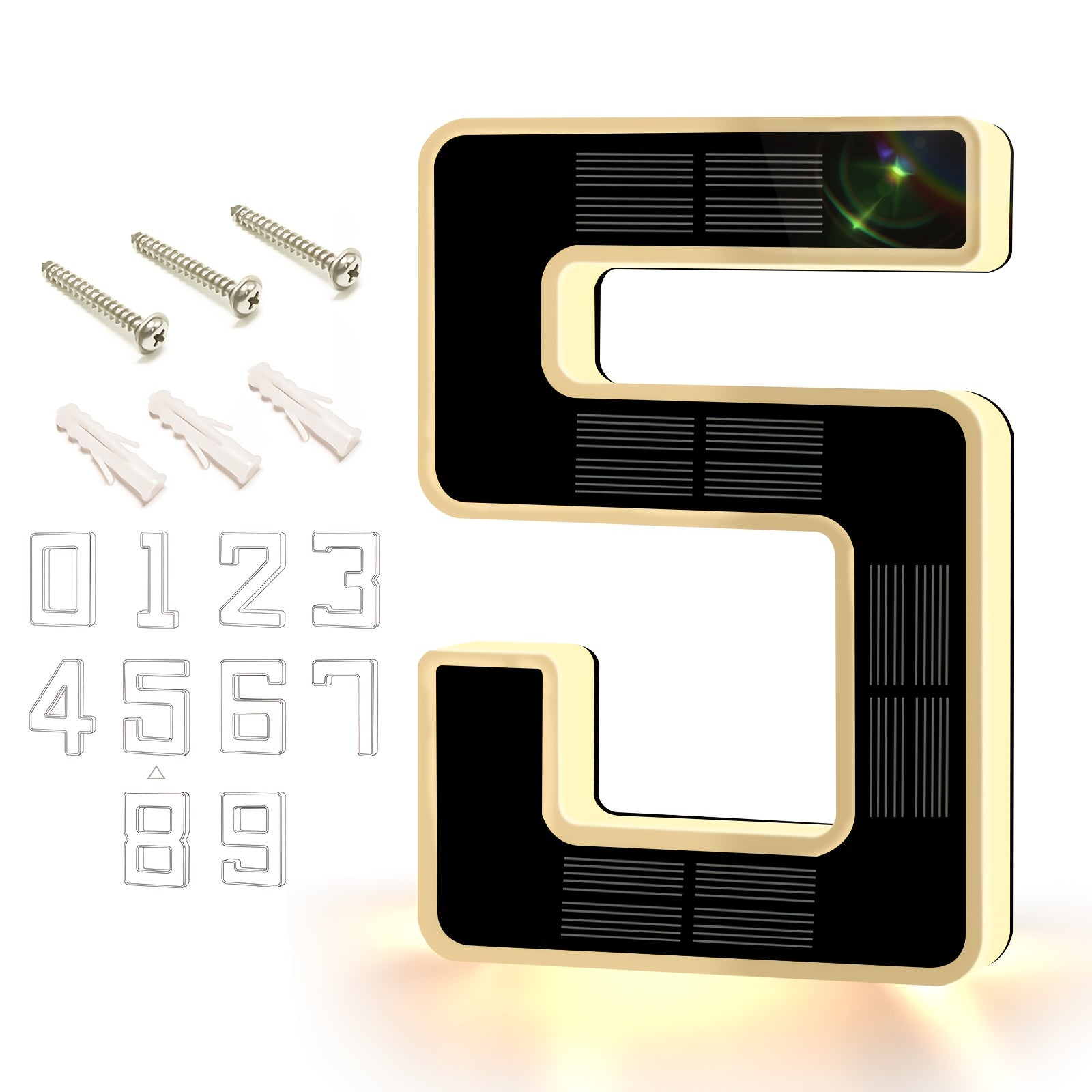 6.7 Inch Solar Powered LED House Number Sign, IP44 Address Number Light for Home, Light Up Door Numbers, 600mAh, Wall-Mounted, No Wiring Required, Modern Backlit Address Sign for Homes Decor