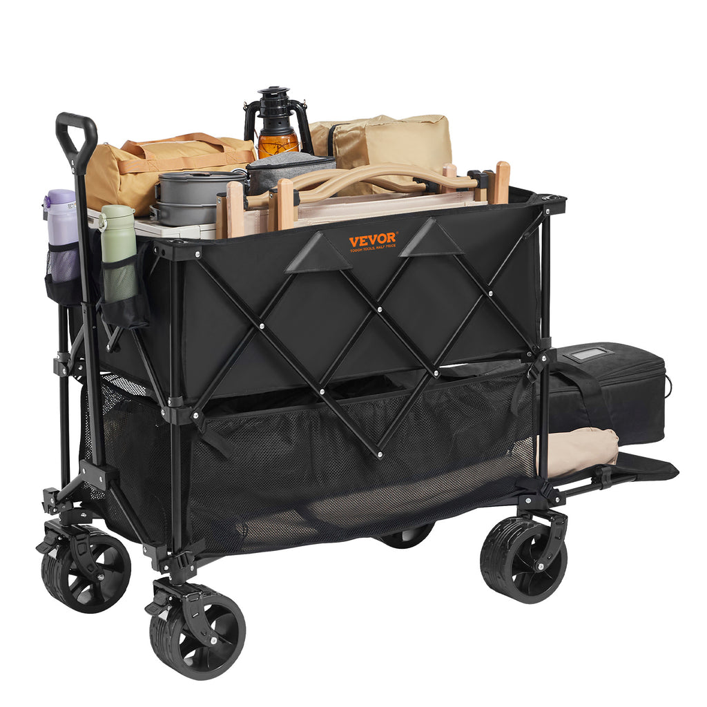 VEVOR 400L Large Collapsible Double Decker Wagon Cart, 50in-Long Extended Heavy Duty Beach Wagon with Big Wheels for Sand, 450lbs Capactiy Folding Wagon for Sports Grocery Camping Garden