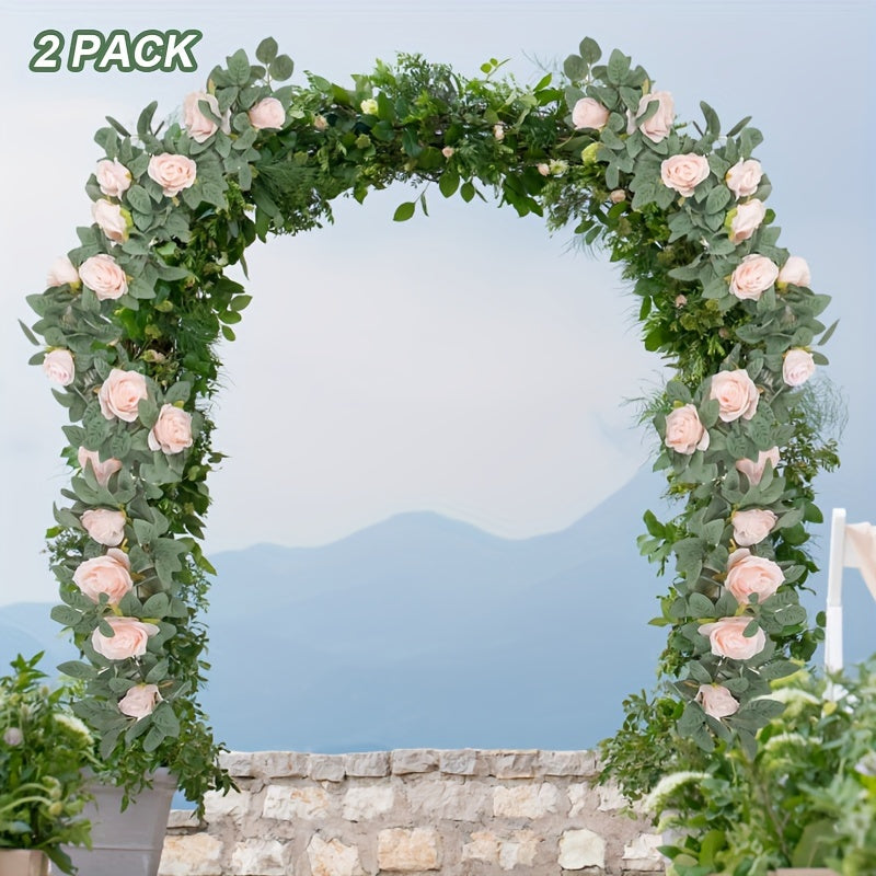 2-Pack Artificial Rose Garland, Fake Flower Hanging Vine, 6.5/6 Feet Long, Suitable for Garden, Room, Wall Decor, Wedding, Birthday Decoration, White / Champagne / Pink