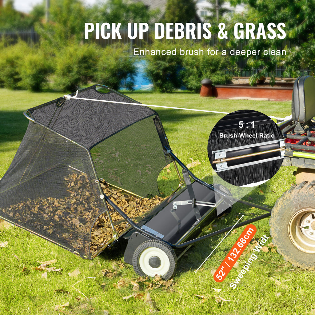 VEVOR Push Lawn Sweeper, 21-inch Leaf & Grass Collector, Strong Rubber Wheels & Heavy Duty Thickened Steel Durable to Use with Large Capacity 3.5 cu. ft. Mesh Collection Bag, 2 Spinning Brushes