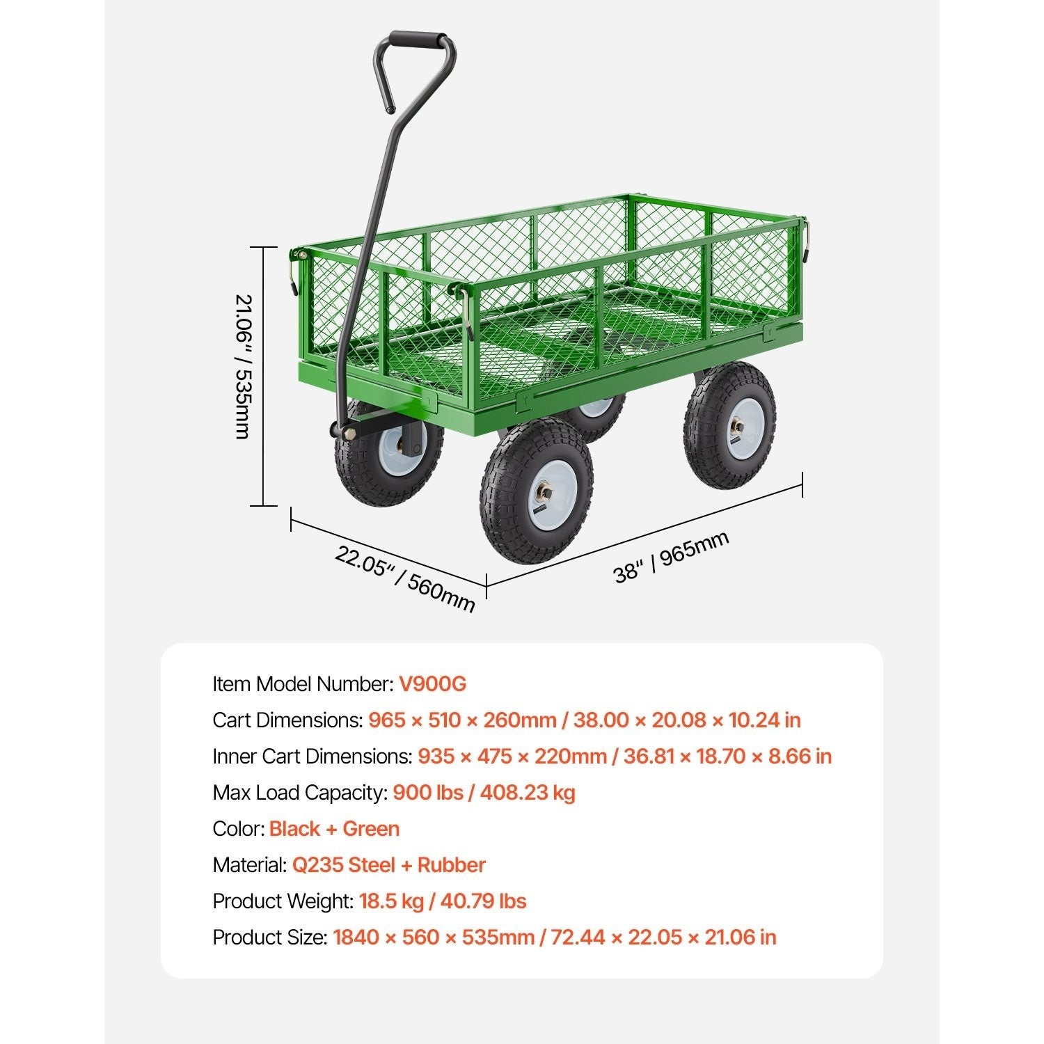 VEVOR Steel Garden Cart 680/900/1200lbs Capacity Heavy Duty Wagon Cart 13in Tires