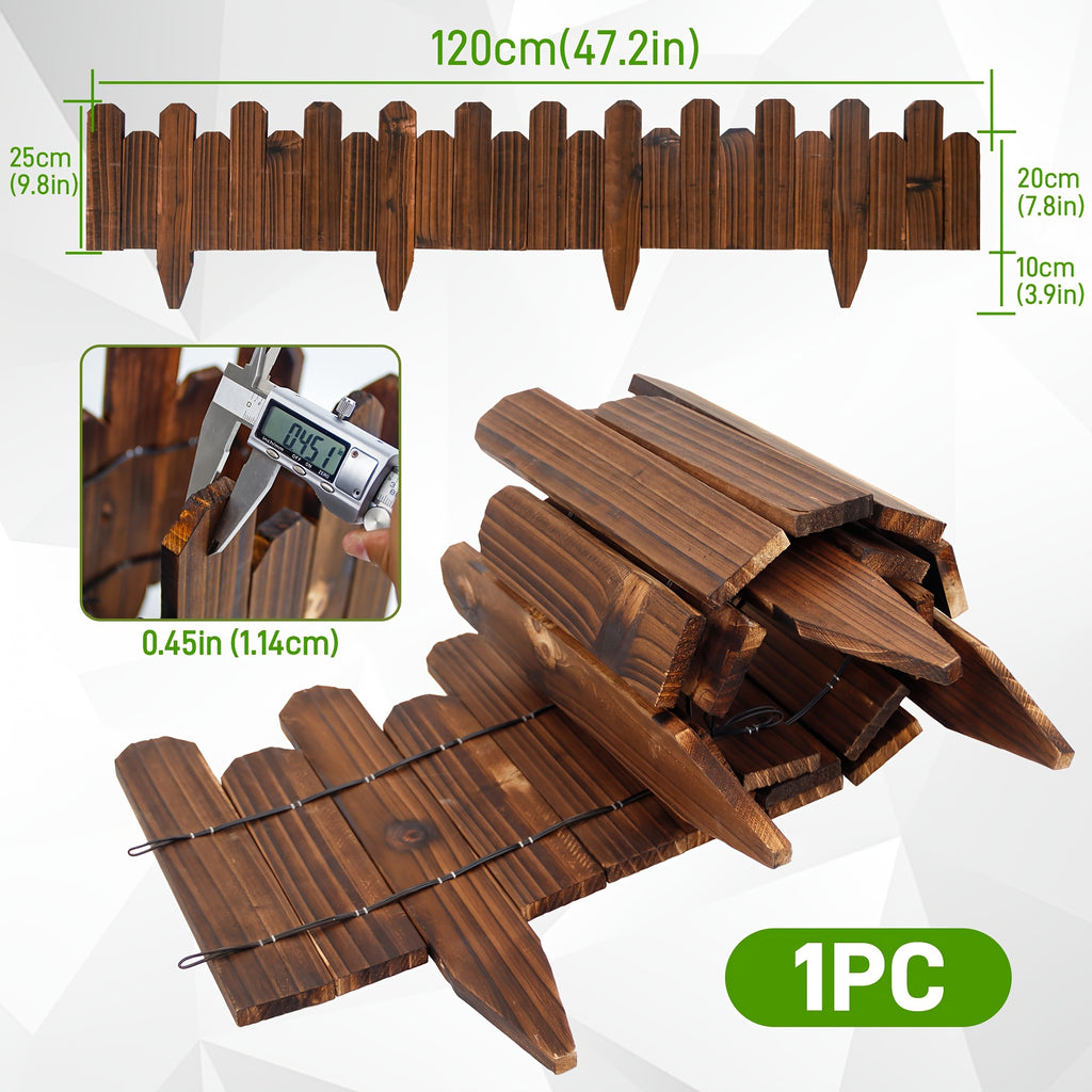 1pc 47.2-Inch Wooden Garden Edging, Decorative Small Picket Panels for Flower Bed Barriers And Landscape Fencing
