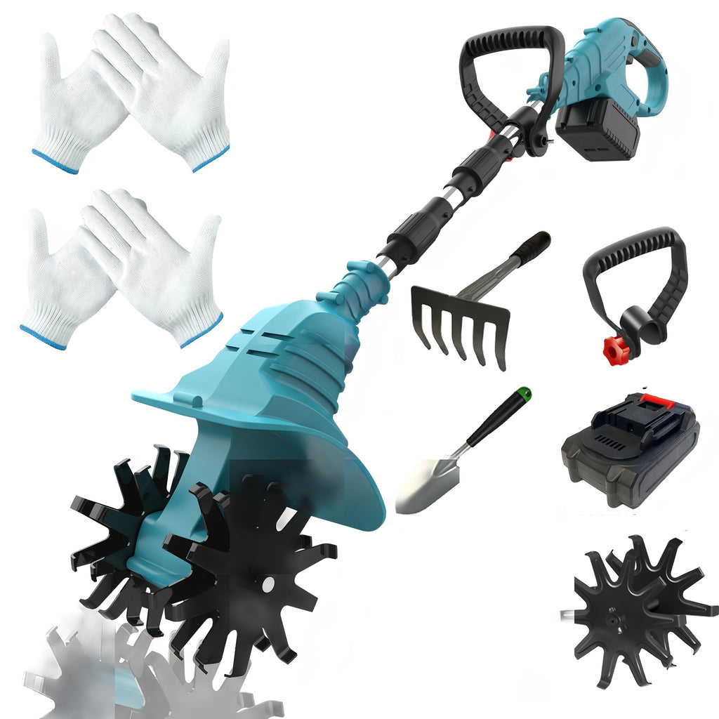 Cordless Electric Tiller And Garden Scarifier, Cordless Tiller 270 RPM Lightweight, Portable with 2 X 3.0Ah Batteries And Charger, Durable Metal Structure Landscape Maintenance, Compact Design, Long-Lasting Performance