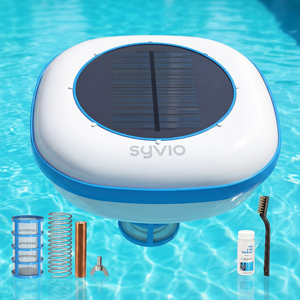 Solar Powered Pool Ionizer, Chemical-Free Floating Water Purifier for Fresh, Saltwater Pools Up to 45, 000 Gallons, Chlorine Saver, Includes Brass Parts, Cleaning Brush, Reusable Summer Must-Have