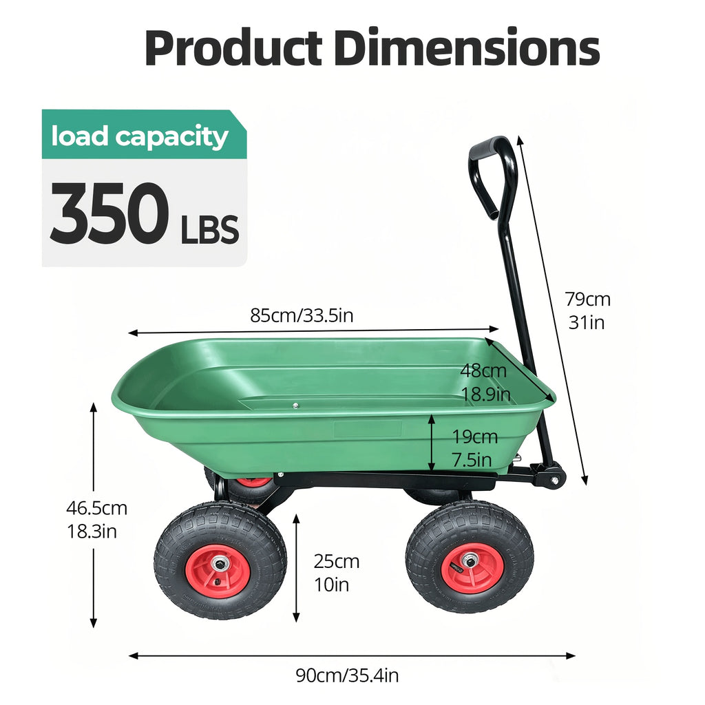 Gardening Supplies, Father's Day Gifts, Local Warehouse - Heavy Duty Garden Dump Cart with Steel Frame & Pneumatic Tires, 350 Lbs Capacity Rotating Dump Bed, All Terrain Utility Wagon for Lawn Yard Farm Outdoor Use