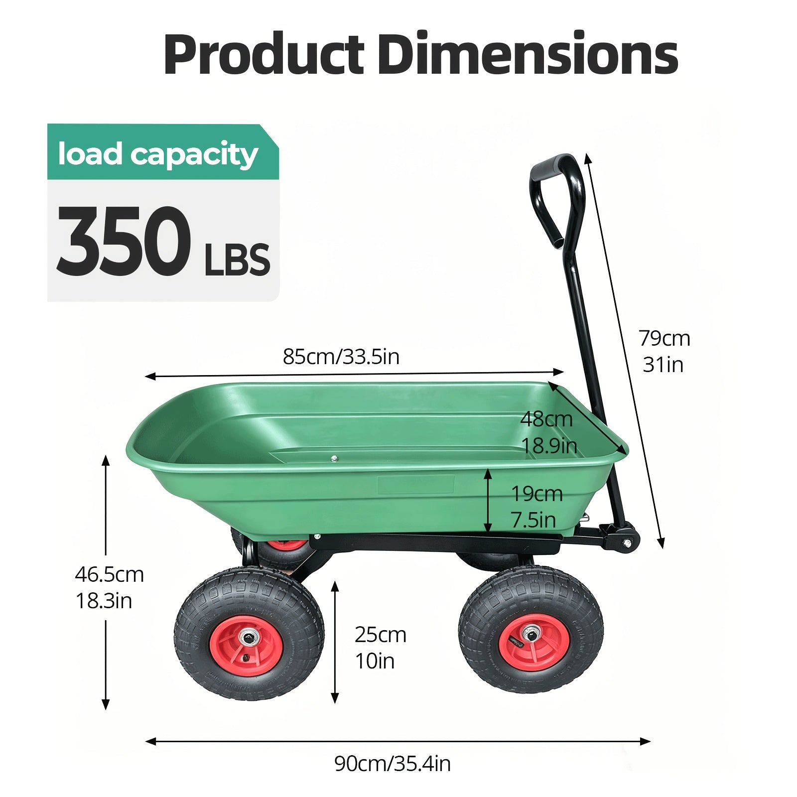 Gardening Supplies, Father's Day Gifts, Local Warehouse - Heavy Duty Garden Dump Cart with Steel Frame & Pneumatic Tires, 350 Lbs Capacity Rotating Dump Bed, All Terrain Utility Wagon for Lawn Yard Farm Outdoor Use