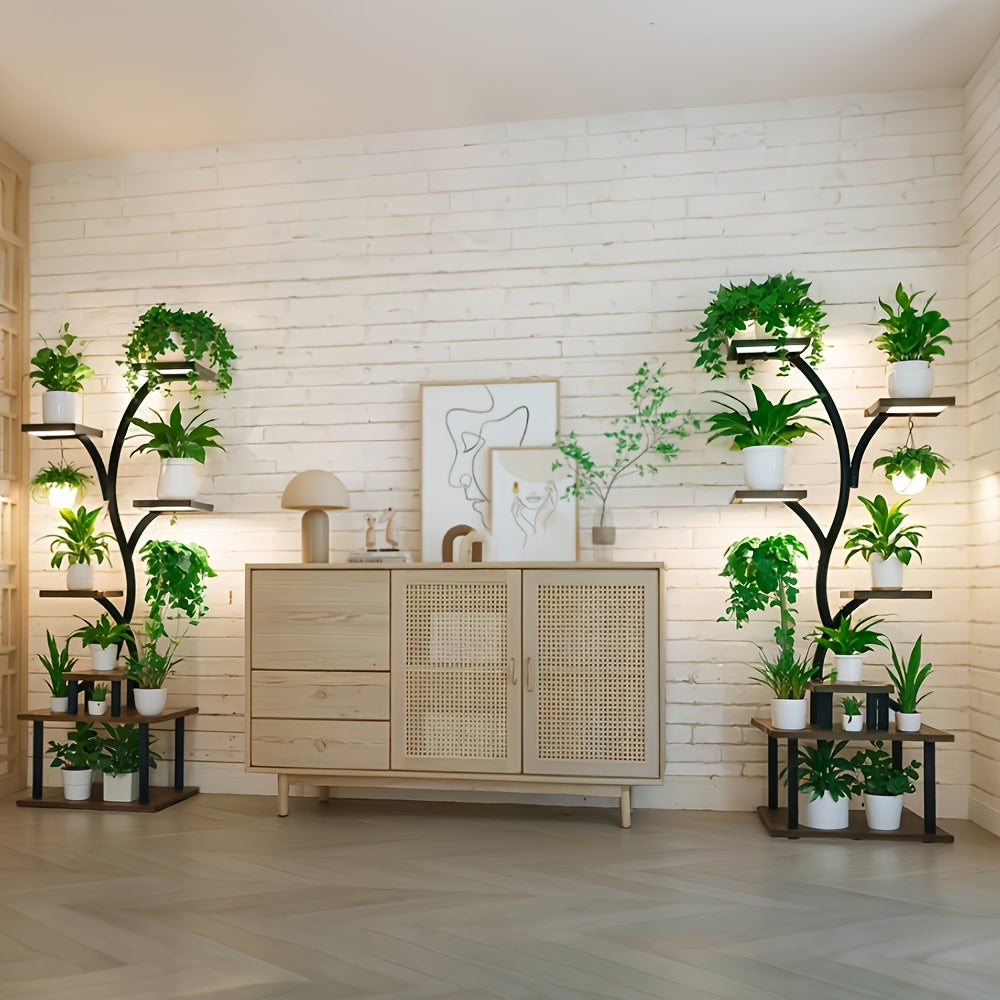 1pc/2pcs Indoor Plant Stand Flower Rack with Grow Lights, 7 Tier 63'' Multi-Functional Display Stand for Multiple Indoor Plants with 2-Tier Metal Plant Stand, Irregular Plant Stand for Patio, Living Room, Study, Bedroom, Good Gift for Plant Lovers