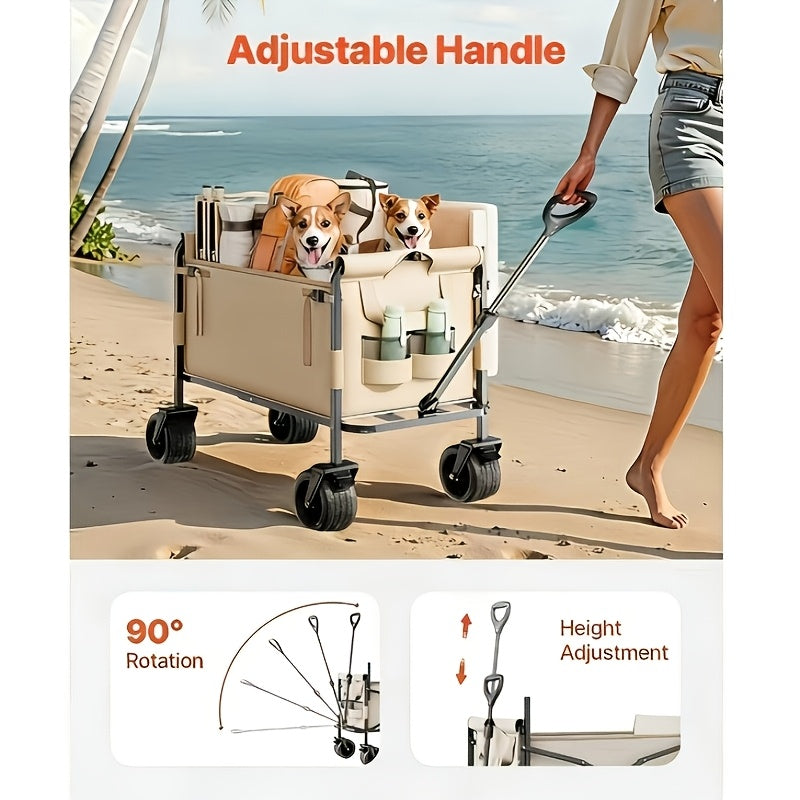680 Lb Load Capacity Folding Handcart, 60-gallon Capacity - Can Convert Into A Sofa Stool, Perfect For Camping, Beach, Picnics, Gardening - Durable Metal Frame, Large Foldable Handcart, Garden Tool Cart