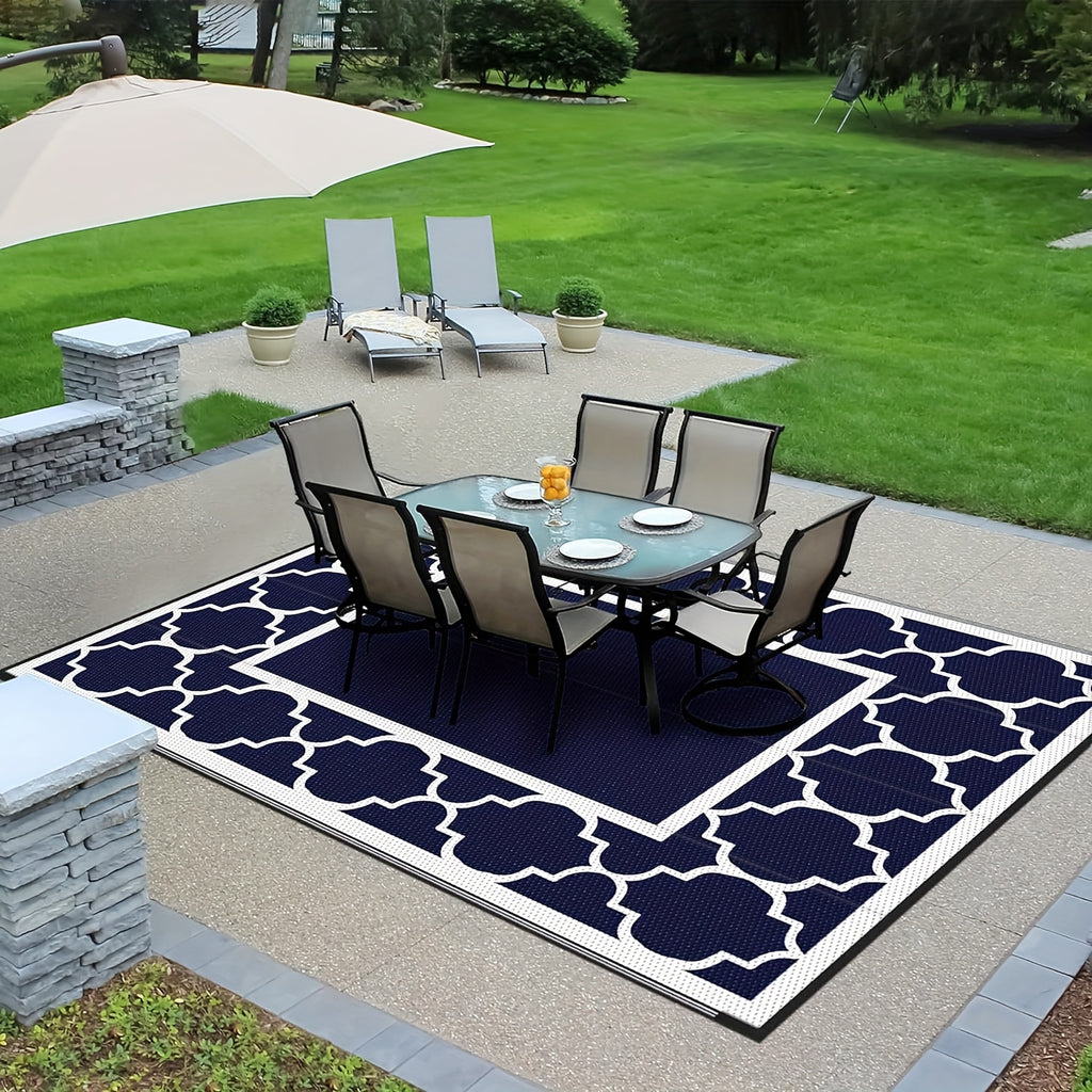 Outdoor Rug for Patio, Large Mat, Reversible Plastic Camping Rugs, Porch, Deck, Camper, Balcony, Backyard, Black And White