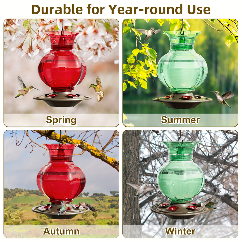Auslar 16 Ounce Red Glass Hummingbird Feeder, Outdoor Hanging Barn Lantern Shape With 5 Flower Feeding Ports & Built-in Ant Moat, Rustproof & Leakproof - Garden Yard Decor Essential, Perfect Valentine'S Day & Mother'S Day Gift