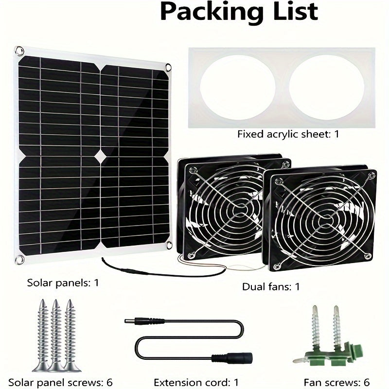 Solar Panel Fan Kit, Solar Fan, Chicken Coop Fan, 25W, 10ft Cable, Bi-Metal Enclosure, Dual Fan