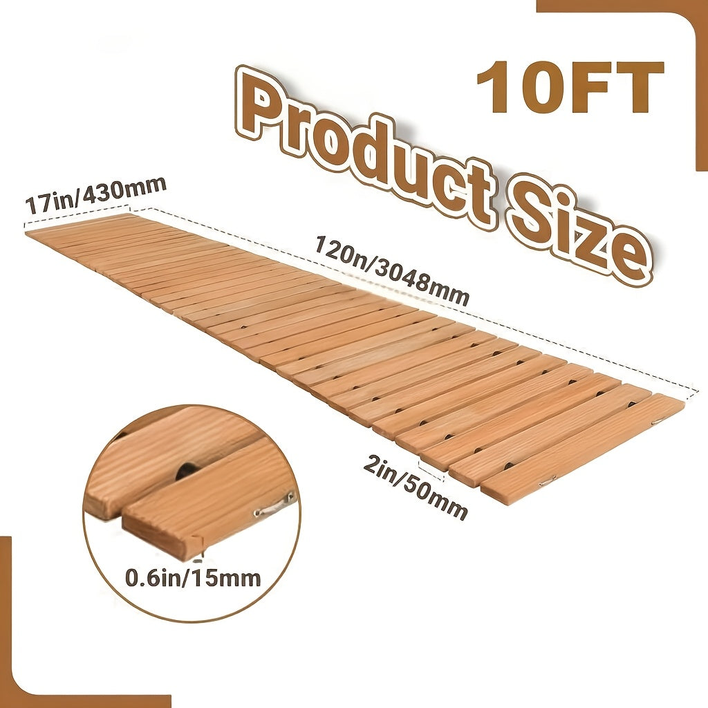 PIYPIY 3FT-16FT Roll-Out Wooden Garden Walkway with Rust-Resistant Steel Wire And Non-Slip Texture, Pavers for Outside Walkway - Suitable for Garden Additions, Backyard Decor, Poolside - Durable Wooden Walkway