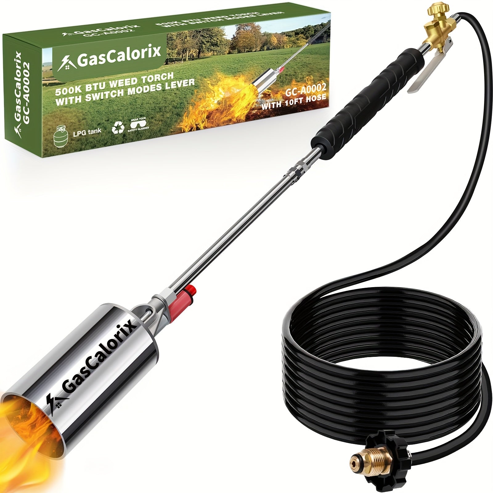 Propane Blowtorch Burner Weeding Blowtorch High Fire Output with 10ft Hose, Flame Thrower with Turbine Trigger for Flame Weeding Garden Wood Melting Ice And Snow (Gas Tank And Fuel Not Included)