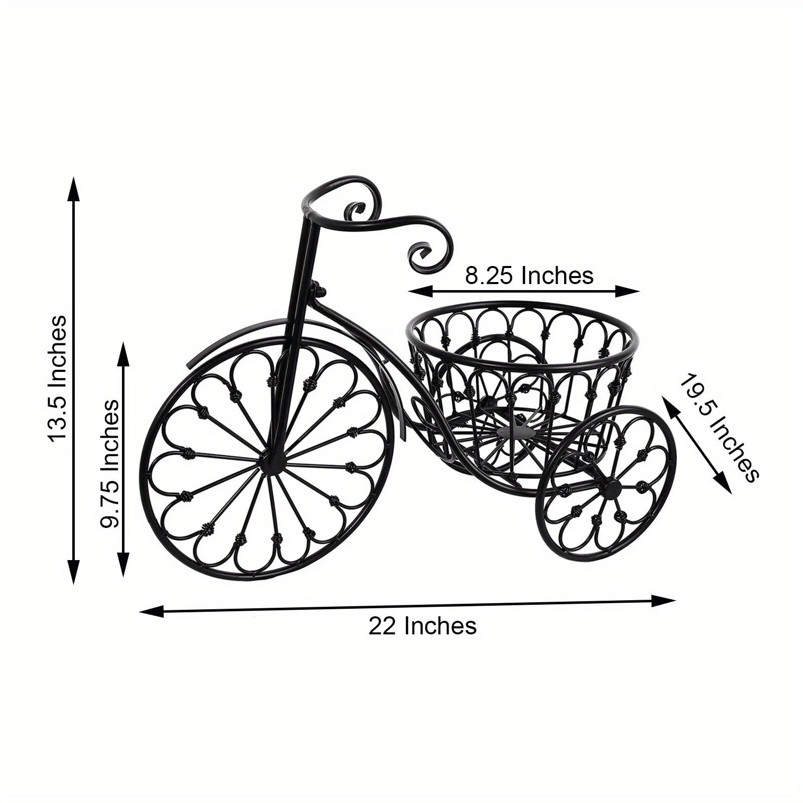 2-Inch Black Metal Bicycle Basket Planter - Indoor/Outdoor Decorative Plant Holder with Sturdy Frame, Perfect for Kitchen Additions, Spring Decorations, Summer Decorations